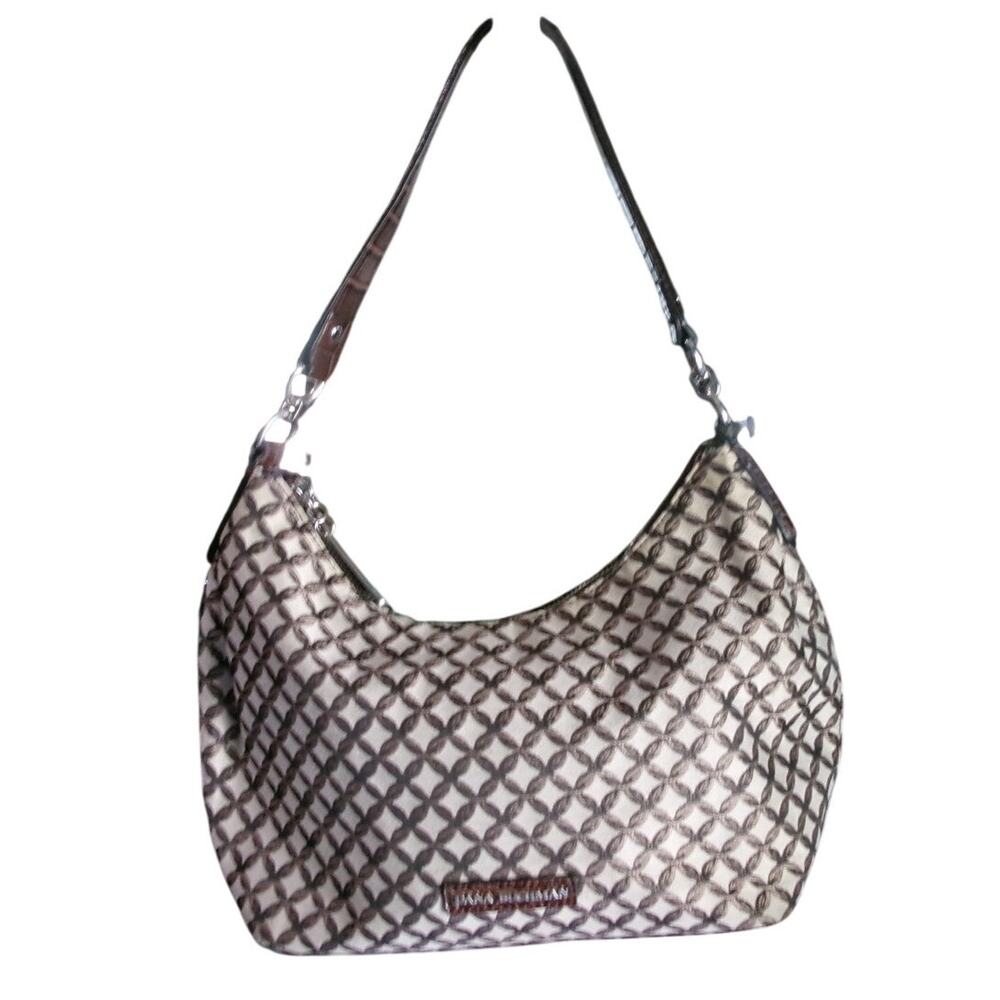 Dana Buchman Signature Monogram Hobo Shoulder Bag Brown Croc Trim